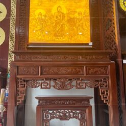 Bàn thờ Phật đẹp gỗ gụ HT-201 hoa văn được trạm trỗ vô cùng tỉ mỉ