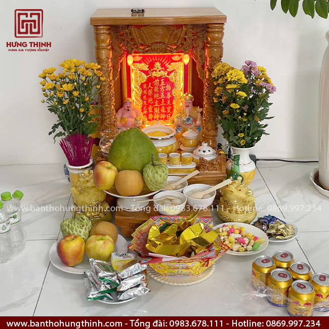 Bàn thờ Thần Tài Thổ Địa gỗ Gõ HT-1037 5 Bàn thờ Thần Tài Thổ Địa gỗ Gõ đỏ chạm khắc rồng tinh tế HT-1037