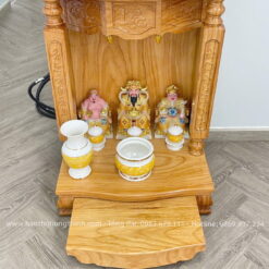 Bàn Thần Tài Phúc Lộc Thọ cột vuông câu đối HT-1039 1 Bàn thờ Thần Tài Thổ Địa có khay kéo tiện lợi HT-1037