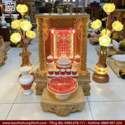 Bàn thờ Thần Tài Thổ Địa gỗ Gõ HT-1037 4 Bàn Thần Tài Thổ Địa và bộ đồ thờ cao cấp HT-1037