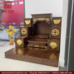 Bàn thờ Thần Tài kèm tam cấp bục đế mẫu HT-1038 3 Bộ bàn thờ Thần Tài gỗ Sồi, màu nâu sang trọng HT-1038