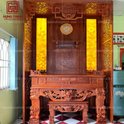 Sập thờ tứ linh HT-268 gỗ Hương là một trong những mẫu sập thờ được ưa chuộng nhất