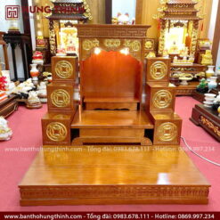 Bàn thờ Thần Tài kèm tam cấp bục đế mẫu HT-1038 1 Combo bàn thần tài ông địa tài lộc, tam cấp đồng tiền đẹp