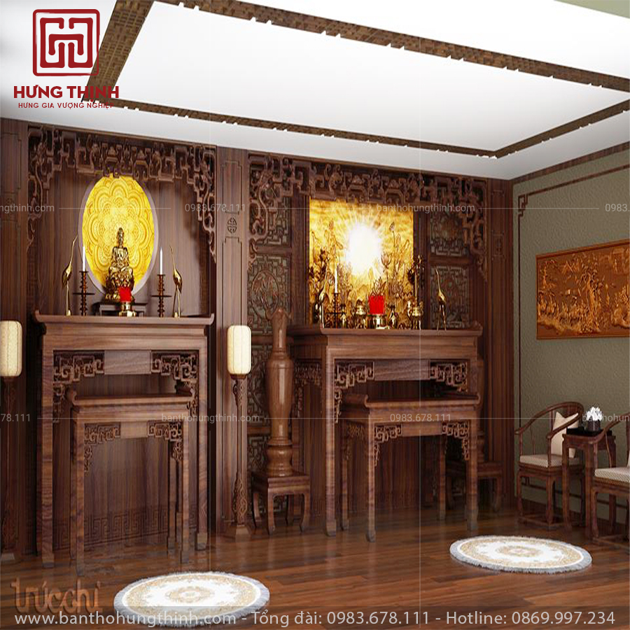 Mẫu bàn thờ HT-406 được thiết kế mang nét truyền thống, chạm khắc tinh tế