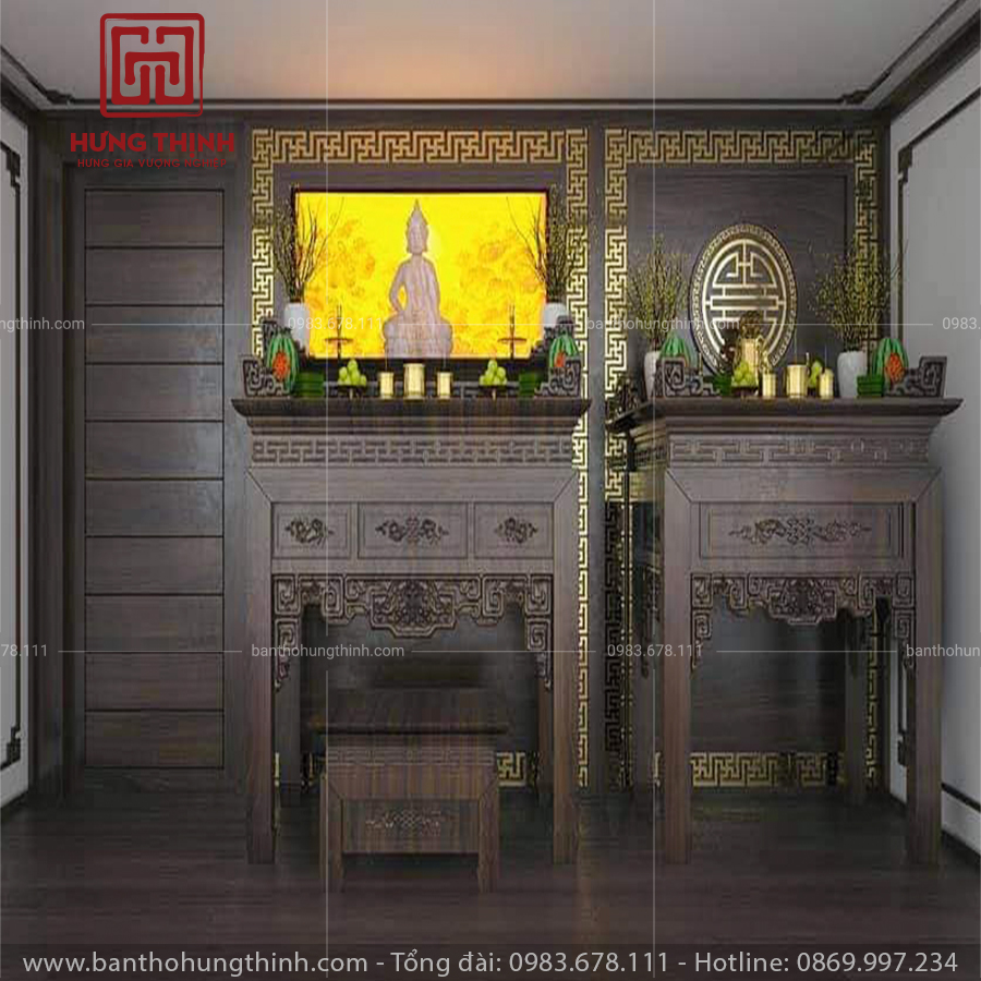 Sự kết hợp hài hòa giữ bàn thờ Gia Tiên và bàn thờ Phật mẫu HT-421