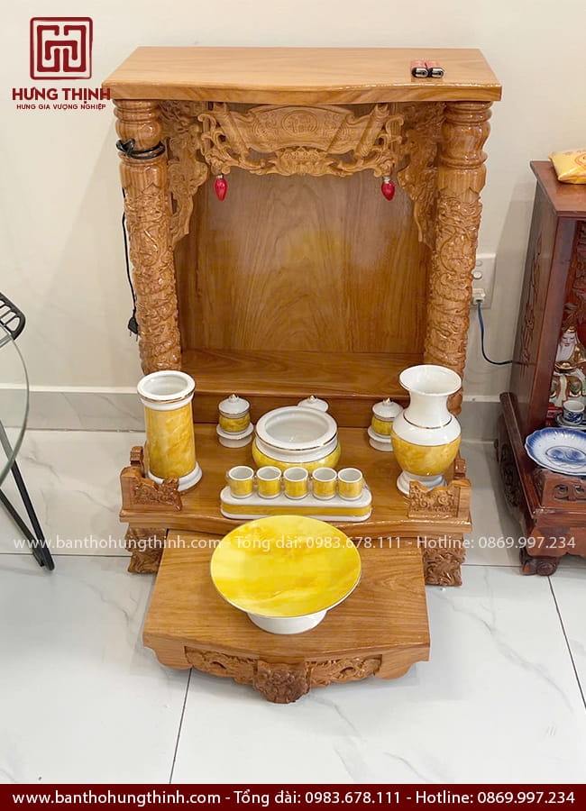 Bàn thờ Thần Tài Thổ Địa gỗ Gõ HT-1037 7 Bàn thờ Ông Địa Thần Tài có ngăn kéo HT-1037