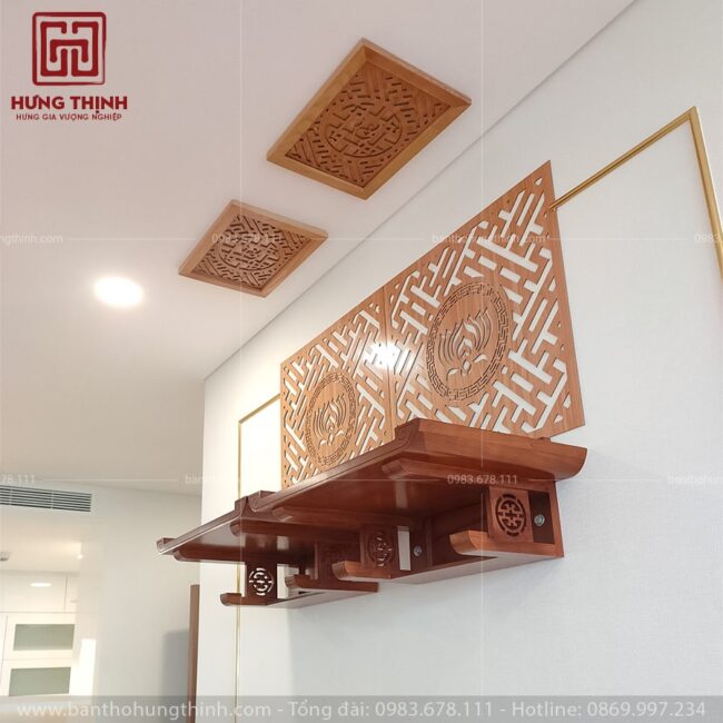 Thiết kế treo tường 2 tầng mới lạ của bàn thờ gỗ Hương HT - 222