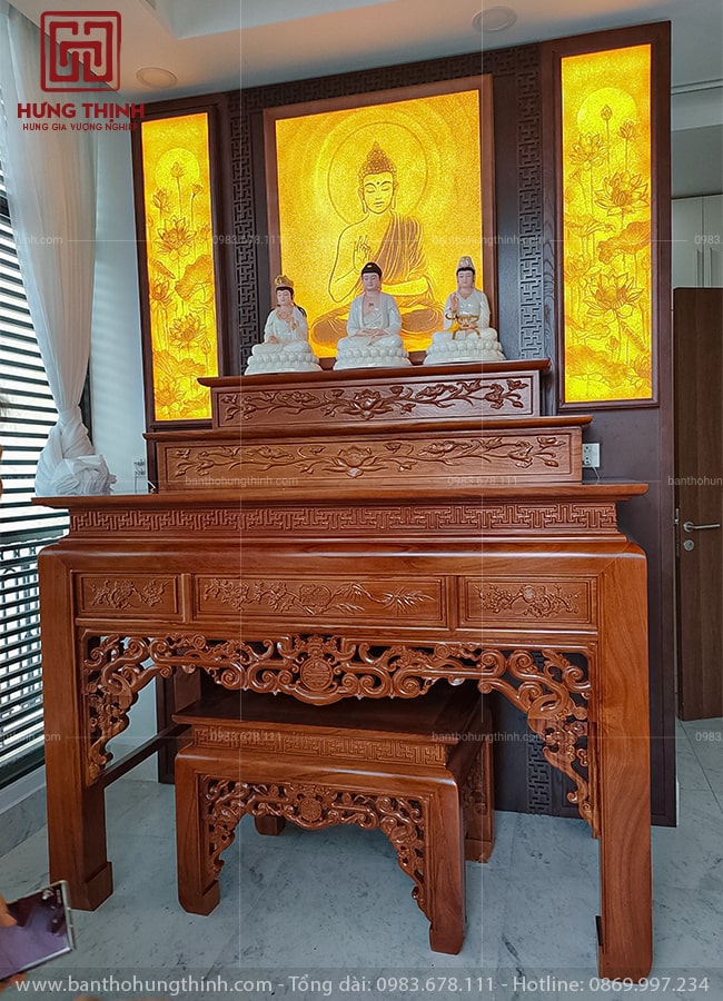 Phòng thờ Tam thế phật đẹp gỗ Hương Đá Hưng Thịnh mẫu HT-210