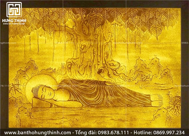 Tranh Phật đang ngủ dưới tán cây bồ đề