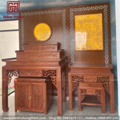 Phòng thờ đẹp HT-606 gỗ Hương thiết kế tiện lợi có tủ nhỏ và bàn cơm