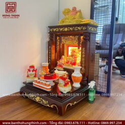 Bàn thờ Thần Tài gỗ Hương chạm khắc tinh xảo HT-1035 1 Bàn thờ Ông Địa Thần Tài gỗ Hương sơn son thiếp vàng HT-1035