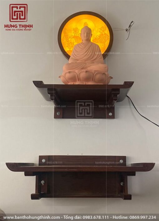 Mẫu bàn thờ treo tường 2 tầng thờ Phật và thờ Gia Tiên đẹp HT-476