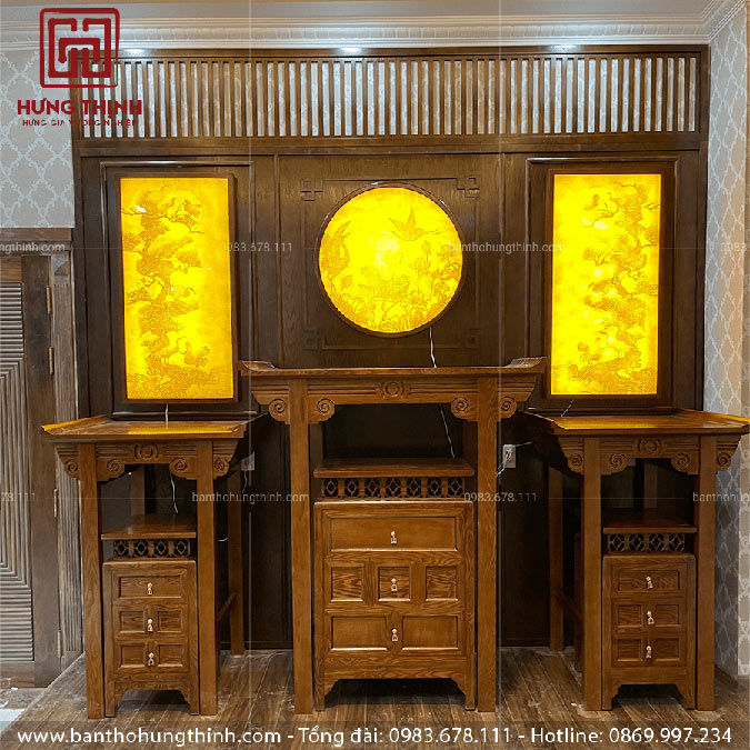 Mẫu bàn thờ gia tiên nội ngoại và bàn thờ phật đẹp HT-186.