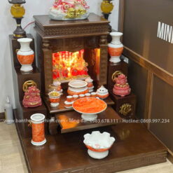 Combo bàn thờ Thần Tài và đồ thờ đẹp HT-1028, Chất liệu gỗ tự nhiên bền bỉ