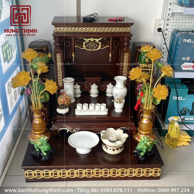 Bàn thờ Ông Địa có tam cấp bục đế đẹp mẫu HT-1030 6 Bàn thờ Thần Tài đẹp có tam cấp, bục đế gỗ Sồi HT-1030