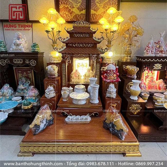 Combo bàn thờ Thần Tài Ông Địa gỗ Hương mẫu HT-1026 7 Bàn thờ thần tài ông địa gỗ hương tự nhiên, chạm khắc tinh xảo HT-1026