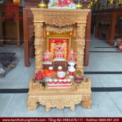Bàn thờ Thần Tài gỗ gõ cột rồng, chạm khắc hoa văn tinh xảo HT-1021