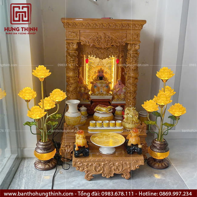 Bàn thờ Thần Tài Ông Địa gỗ Gõ cột rồng HT-1021 11 Bàn thờ Ông Địa Thần Tài được khách hàng bán chạy năm 2026