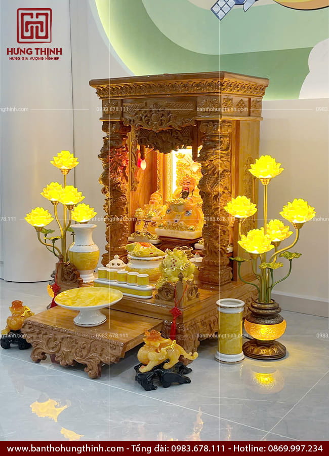 Bàn thờ Thần Tài Ông Địa gỗ Gõ cột rồng HT-1021 10 Bàn thờ Thần Tài Ông Địa gỗ gõ hoa văn cổ điển, cột chạm khắc rồng vip HT-1021
