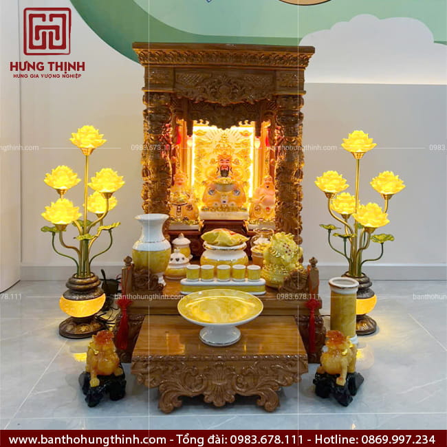 Bàn thờ Thần Tài Ông Địa gỗ Gõ cột rồng HT-1021 9 Mẫu bàn thờ Thần Tài và đồ thờ cao cấp HT-1021