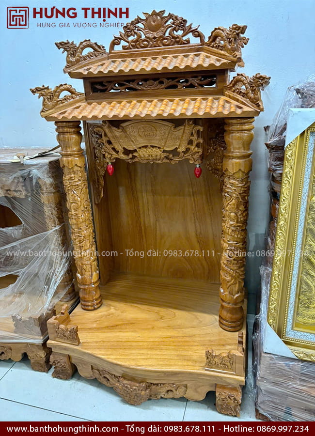 Bàn thờ Thần Tài mái trúc HT-1015 8 Bàn Thờ Ông Địa - Thần Tài chạm khắc rồng tinh xảo