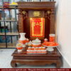 Bàn thờ Ông Địa Thần Tài chặm khắc hoa sen, câu đối đẹp HT-1019