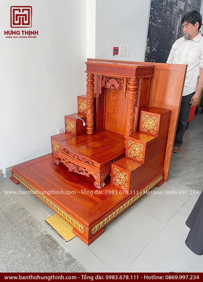 Bộ bàn thờ Thần Tài kết hợp tam cấp, bục đế gỗ Hương HT-1018 6 Bàn thờ Ông Địa Thần Tài chạm rồng tinh xảo HT-1018