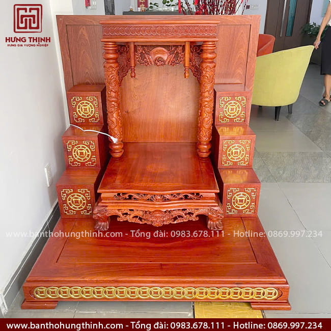 Bộ bàn thờ Thần Tài kết hợp tam cấp, bục đế gỗ Hương HT-1018 5 Combo bàn thờ Thần Tài, bục đế, tam cấp gỗ Hương cao cấp HT-1018