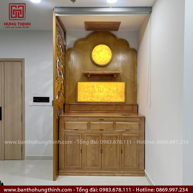 Tủ thờ đẹp gỗ Sồi HT-3208 6 Phòng thờ chung cư hiện đại HT-3208