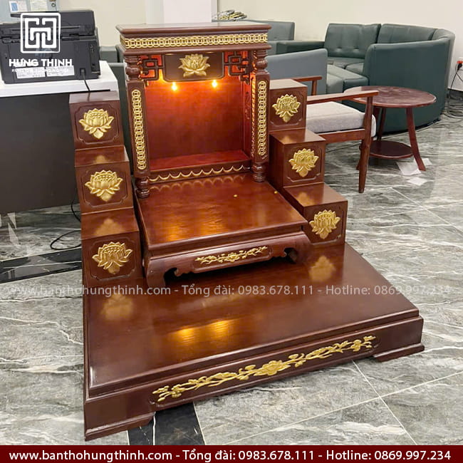 Bàn thờ Ông Địa có tam cấp bục đế đẹp HT-1051 7 Bàn thờ Ông Địa Thần Tài họa tiết hoa sen đẹp HT-1051
