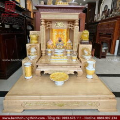 Bàn thờ Ông Địa Thần Tài gỗ Sồi chạm khắc tinh xảo HT-1044