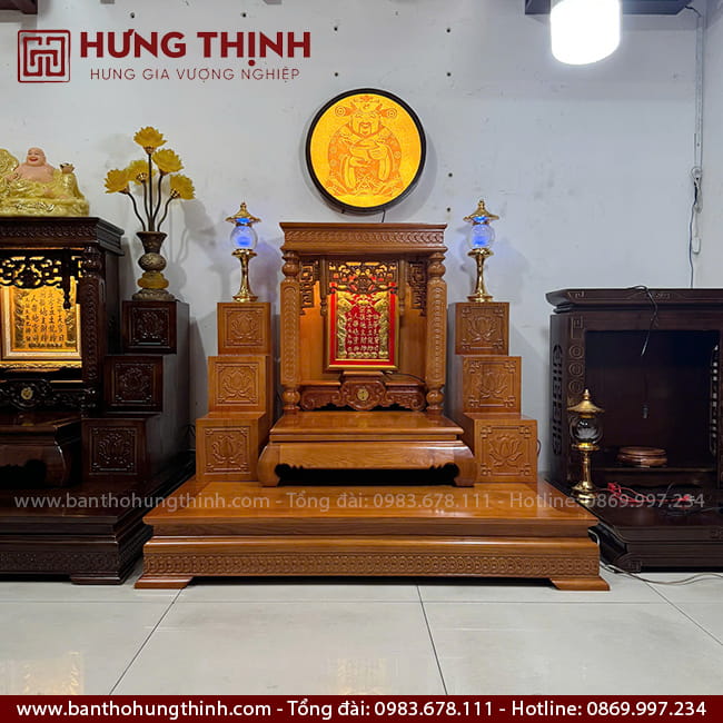 Combo bàn thờ Thần Tài Ông Địa đẹp HT-1052 7 Bàn thờ Thần Tài Ông Địa gỗ Sồi HT-1052