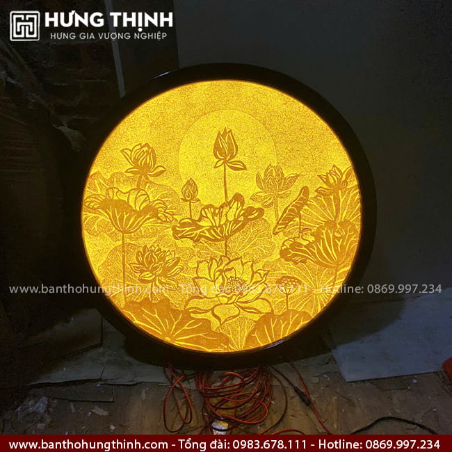 Tranh trúc chỉ tròn mẫu Sen Trăng HT-003 4 Tranh trúc chỉ tròn họa tiết sen trăng đẹp HT-003